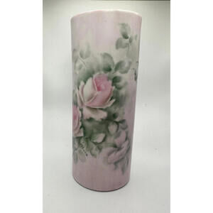 Vintage Hand Painted Pink Rose Vase Signed Adele Thone